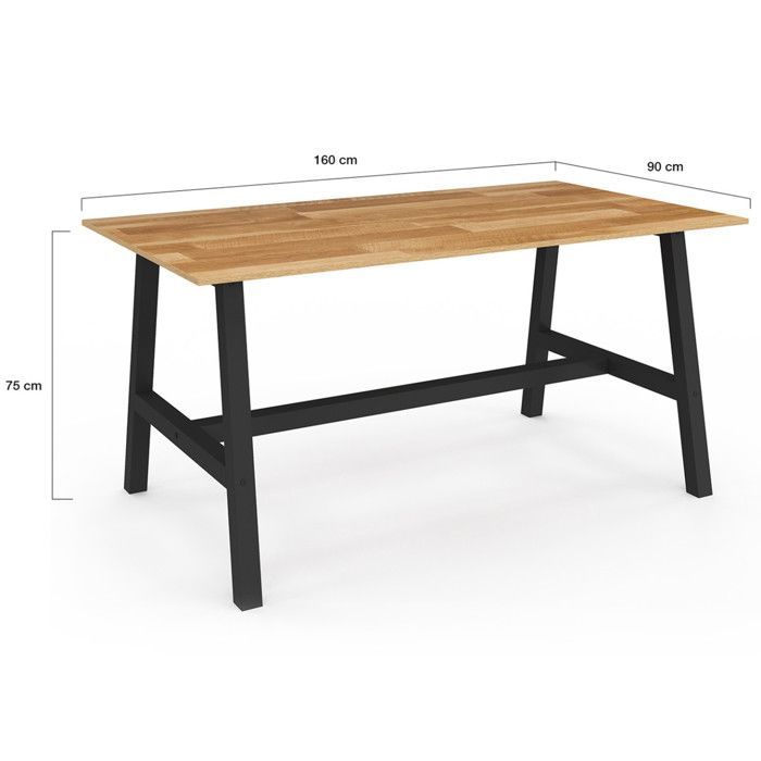 Mesa de comedor rectangular fija - IDMARKET - MADELEINE - Madera y negro - 6 personas - 160 cm