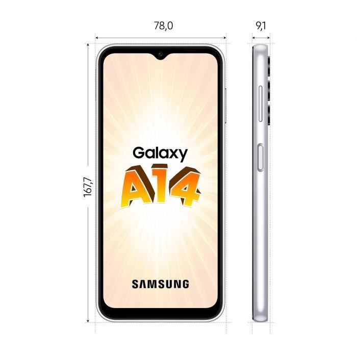 Smartphone Samsung Galaxy A14 4G de 64 GB, color plata.