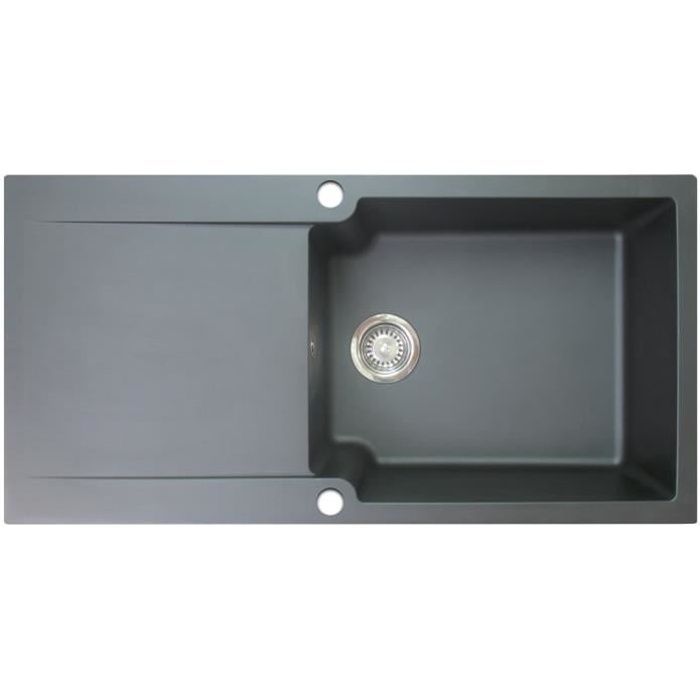 Lavabo da incasso liscio e reversibile con 1 vasca grande e 1 gocciolatoio, Essebagno, resina nera - 100 x 50 x 21,2 cm - ESSEBAGNO