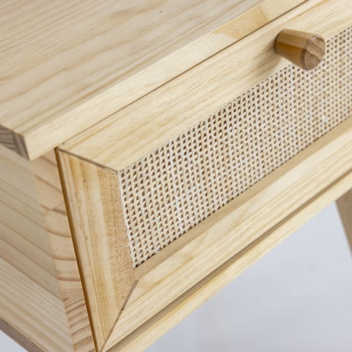 Chambre lit cannage enfant et chevet bois naturel ANNA 90x190 - Bois naturel - Terre de Nuit