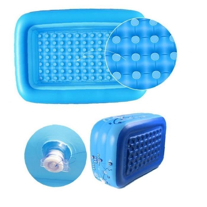 Kiddie Portable Children's Pools, Inflatable Bathtub, Solid Rectangular Swimming Pool, Easy to Assemble, Blue