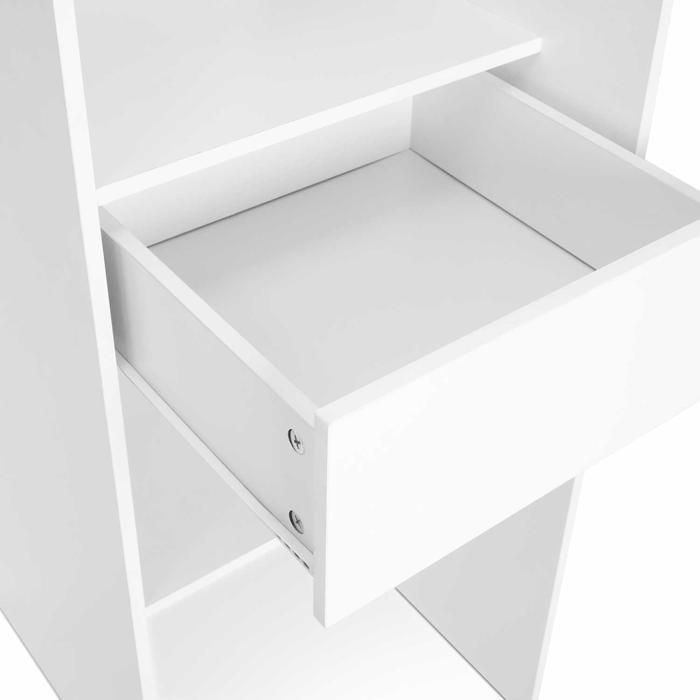 IDMARKET Dressing extensible MARTY 120/170 x 50 x 180 cm blanc avec étagères + double penderie + rideau gris