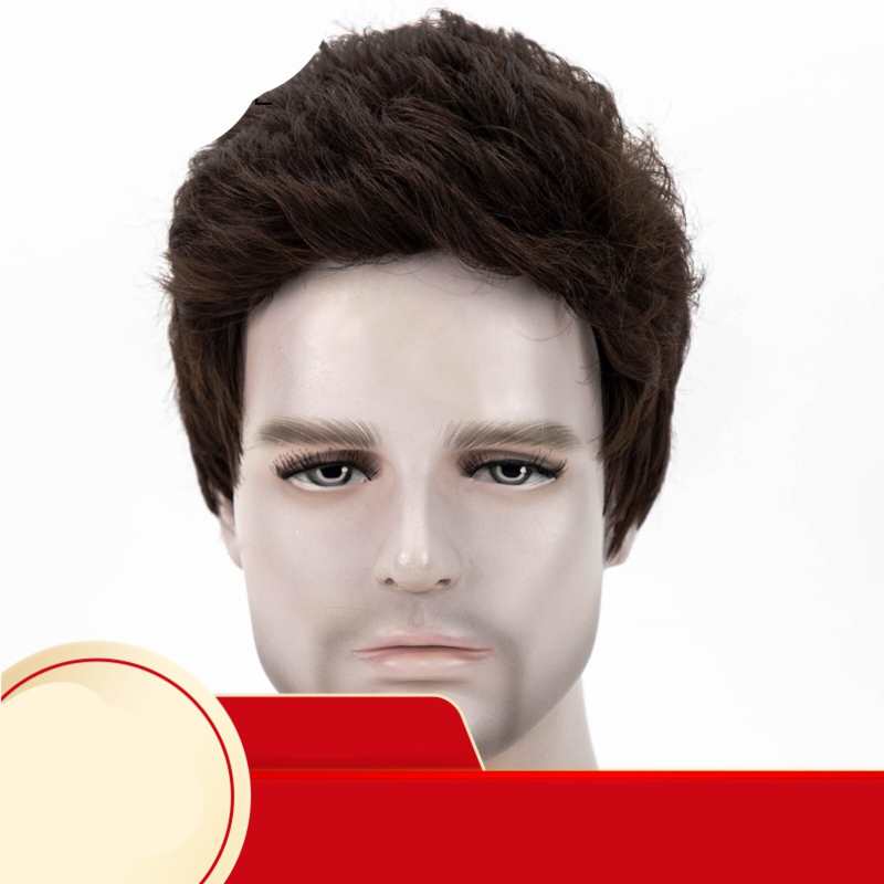 Peluca para hombre Buddy Guy, fibra sintética, corta, marrón oscuro, en capas, para cosplay, reemplazo de peluca para fiesta de Halloween coreana