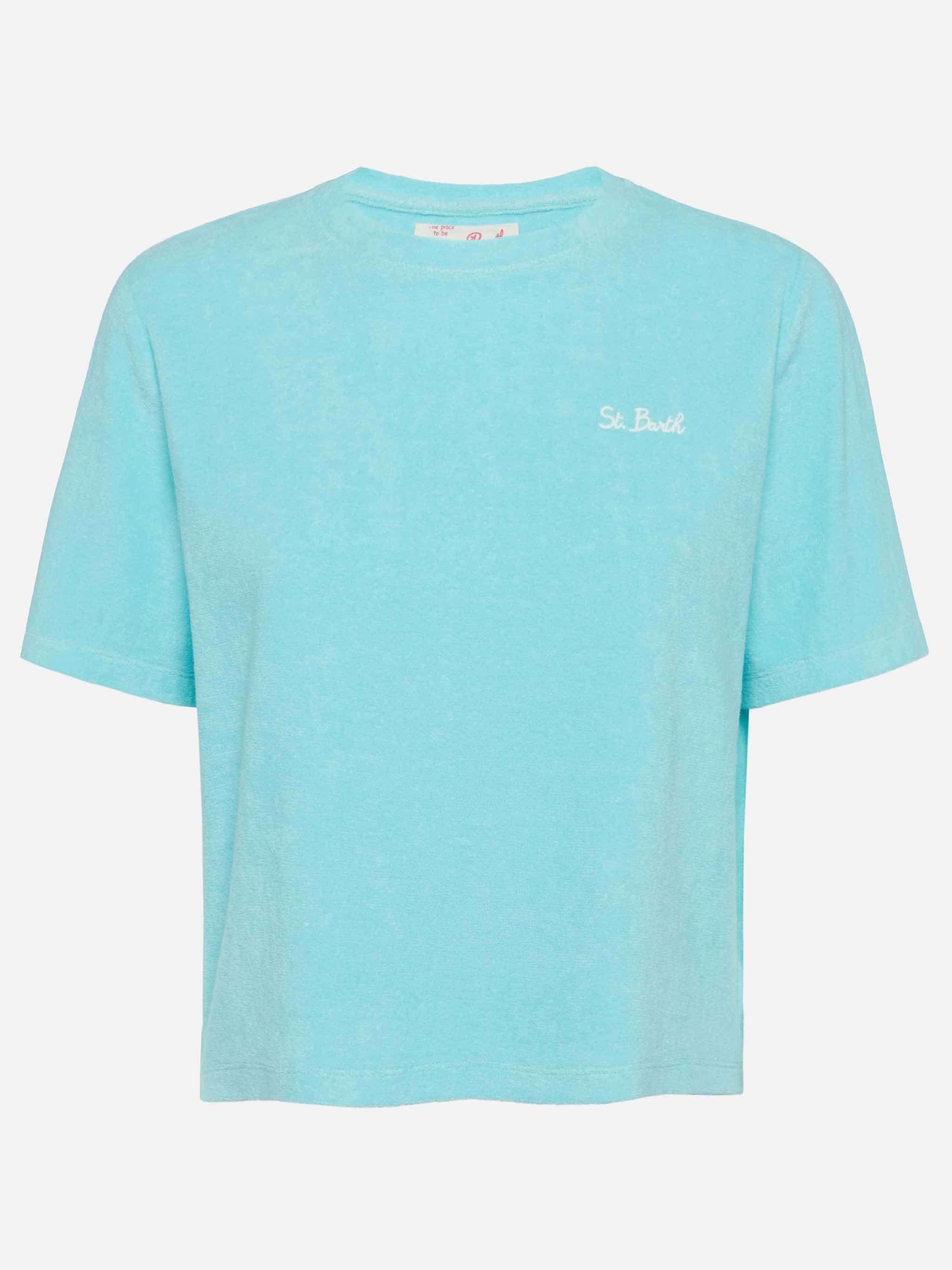 T-shirt in spugna di cotone verde acqua Aleja