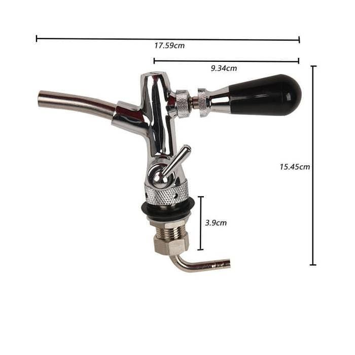 Robinet à bière réglable, coque chromée, corps laiton, noyau acier inoxydable, pour brassage amateur, bars, restaurants.