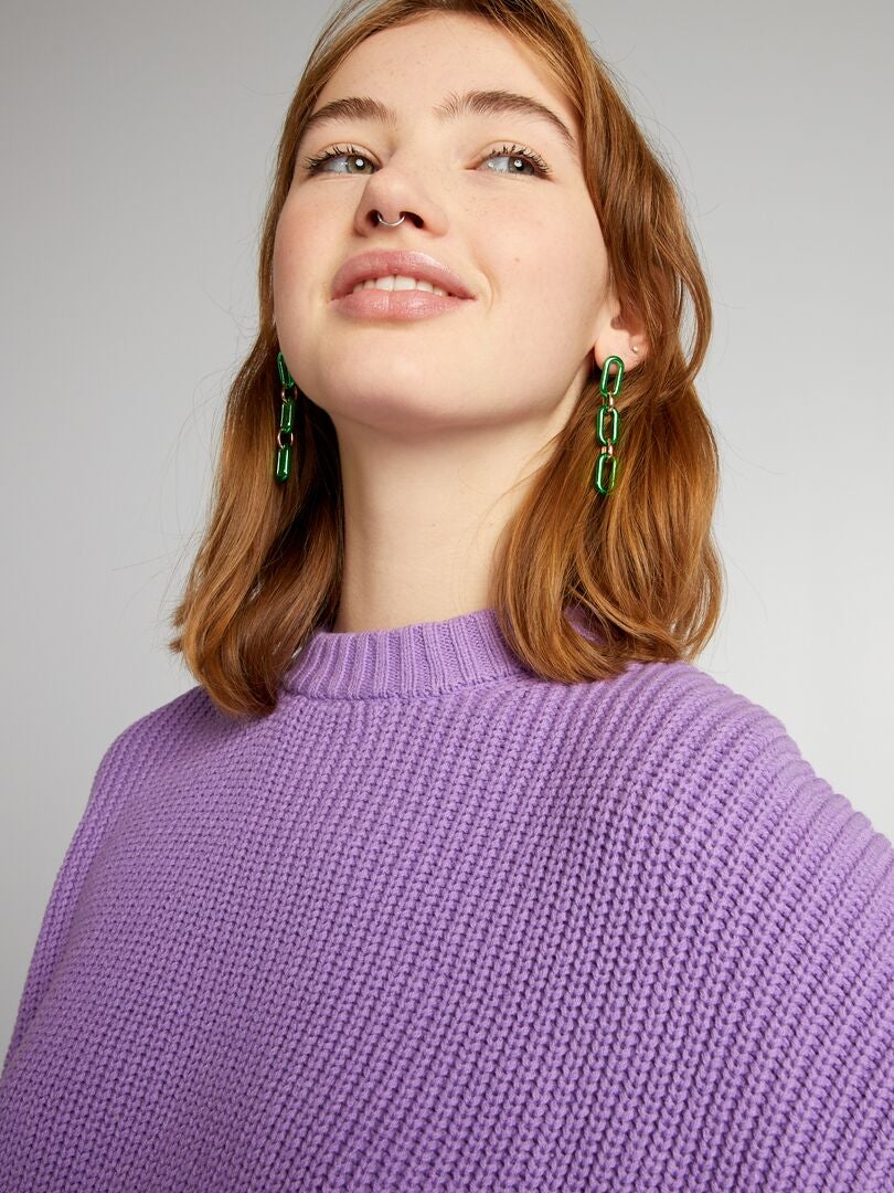 Trui met ronde hals en tricot-effect - PAARS