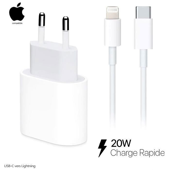 Cargador rápido de 20 W para iPhone de Apple + cable USB-C a Lightning de 1 m | TOYS&CO®