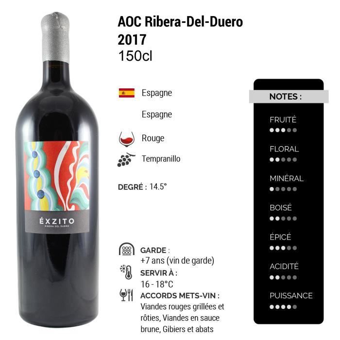 Ribera-Del-Duero Exzito MAGNUM Tinto 2017 - Caja de 6 x 150cl - Pico Cuardo - Vino Tinto AOC - Origen: España - Variedad de Uva: Tempranillo