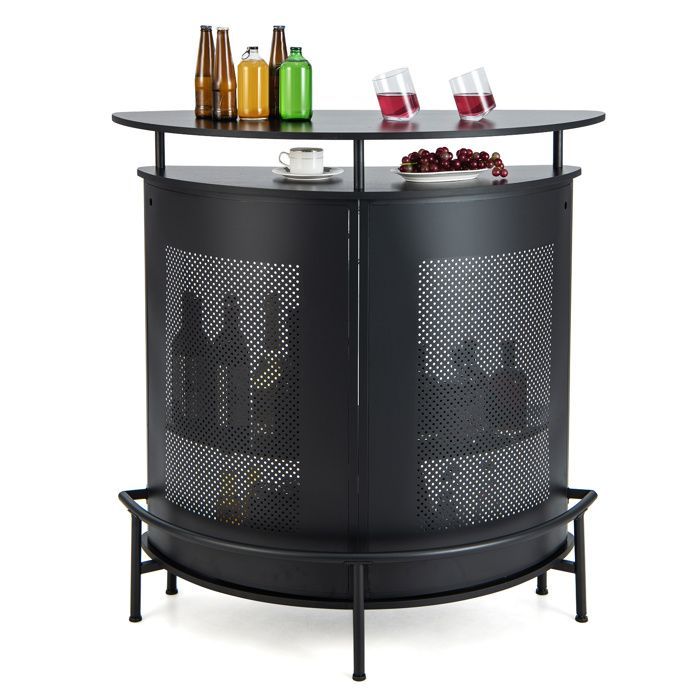 Buffet de Cuisine à 4 Niveaux COSTWAY avec Etagères, 3 Supports à Verres à Pied, Repose-pied, Table de Bar Industrielle pour Salon