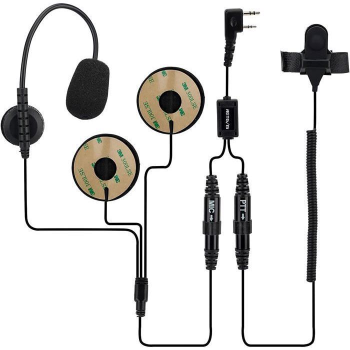 Retevis EHK010 Talkie Walkie Casque de Moto avec 2 Pin Casque avec Mic Compatible Radio RT24 RT27 Baofeng UV 5R 888S eSynic Kenwood