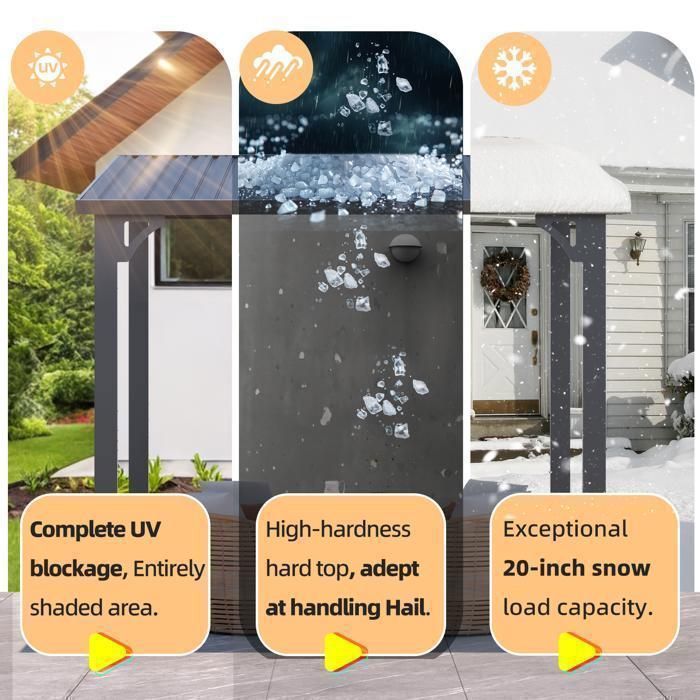 Pérgola de aluminio YODOLLA para montaje en pared con techo metálico - Resistente a la intemperie - 2,65 x 3,65 m - Negra