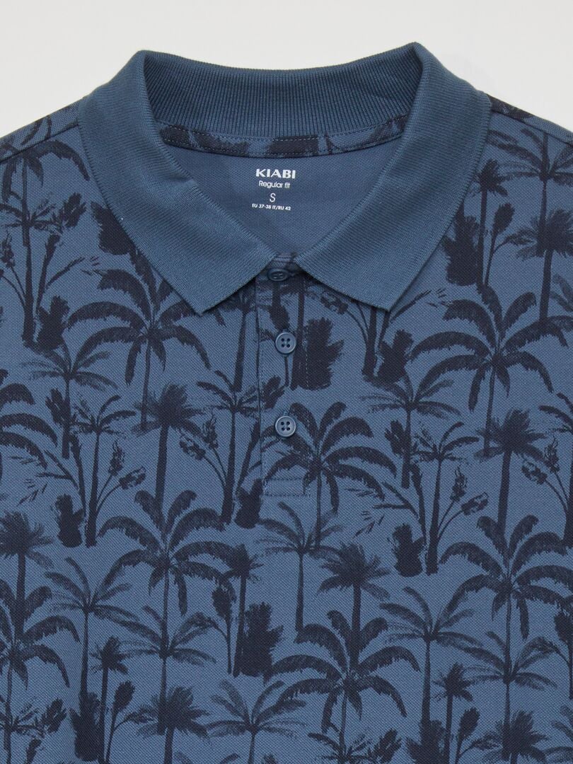 Bedrukt katoenen piqué poloshirt - BLAUW