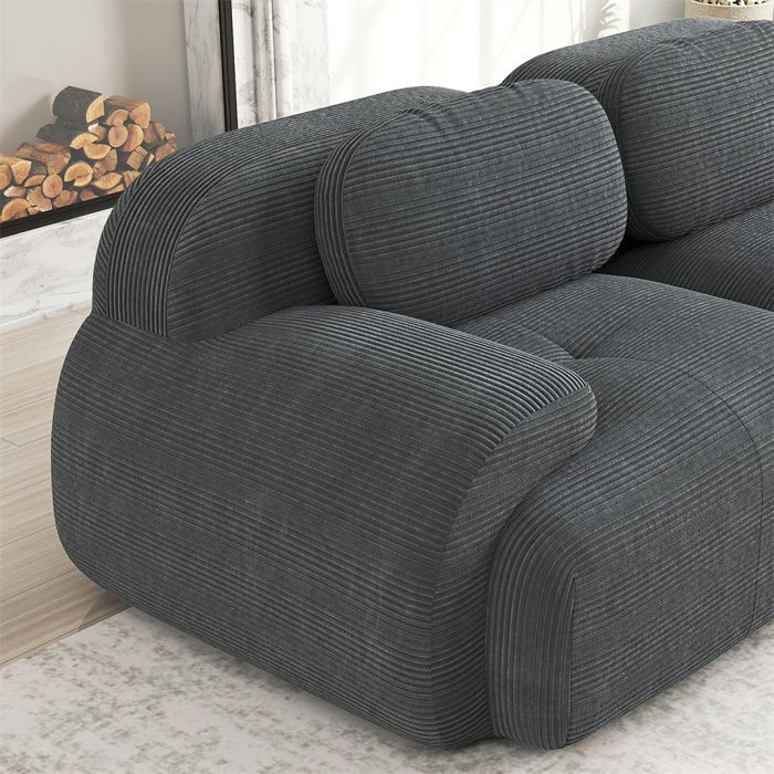 DRIPEX Canapé 2 places Loveseat 208cm en velours côtelé,Canapé modulable avec accoudoirs incurvés,entièrement compressé,Gris