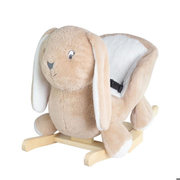 Schommelspeelgoed - Hop Rabbit Rocker - Beige - 3-punts veiligheidsgordel - Hout & polyester vacht