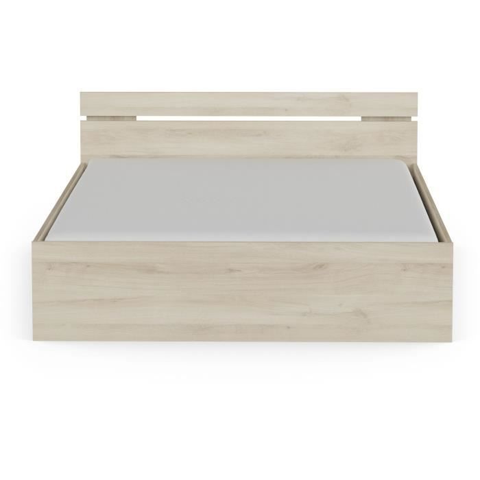 Cama para adultos Demeyere Michigan - 160 x 200 cm - Múltiples compartimentos de almacenamiento - Roble cepillado