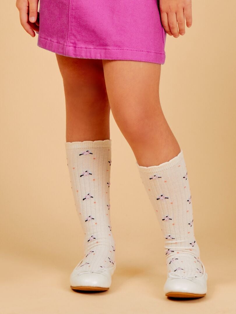 Ballerina's met strik met patroon - WIT