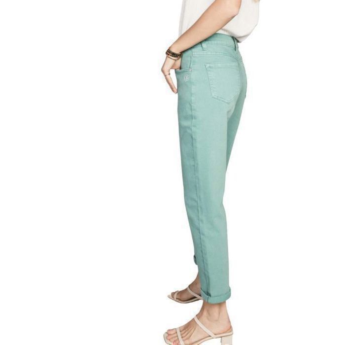Vaqueros estilo mom para mujer, de talle alto, de algodón/lycra - Azul celadón