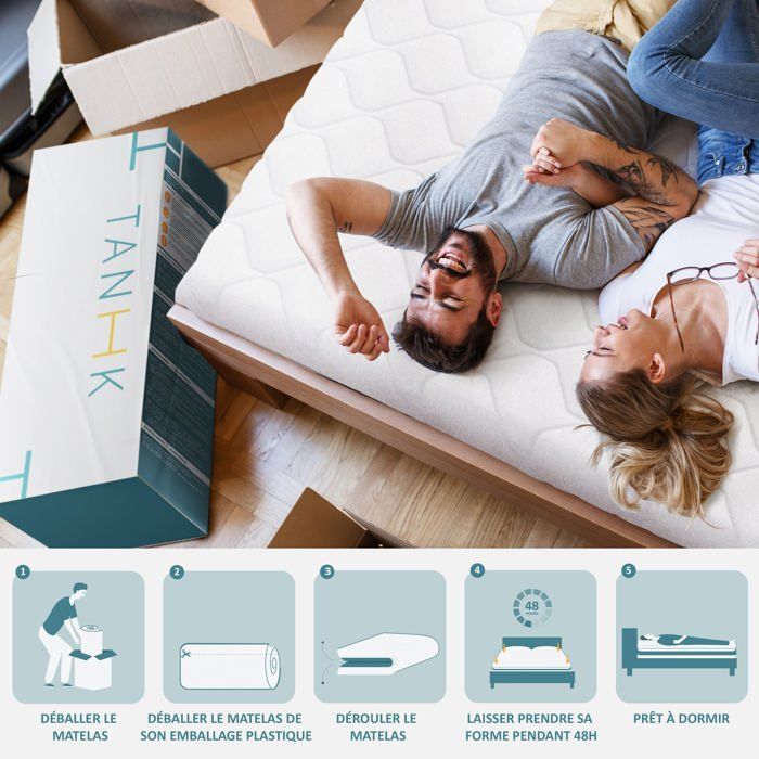 TANHK high-density memory foam mattress, 120x200cm, 20cm thick, firm, hypoallergenic, removable cover, made in Italy