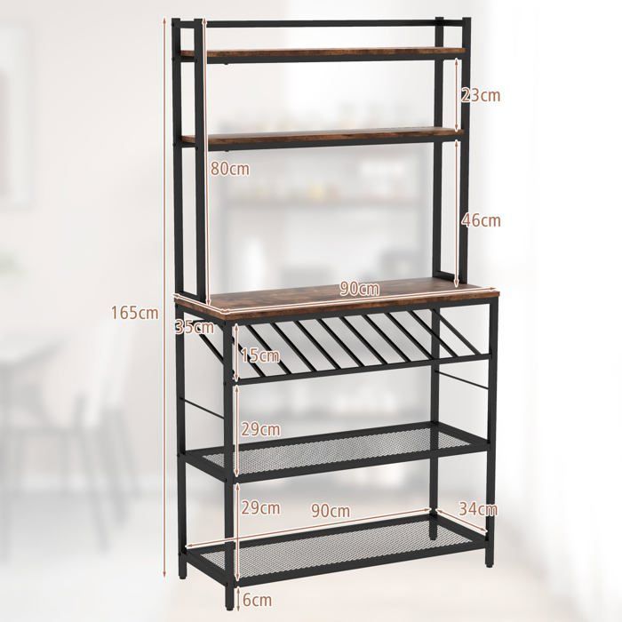 GIANTEX 6-laags opbergrek in industriële stijl, wijnflessenrek, metalen frame, 90x35x165cm, voor woonkamer, keuken