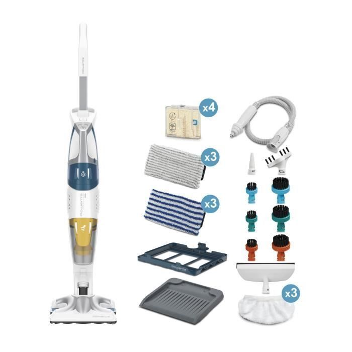 ROWENTA RY8561WH Pulitore a vapore multifunzione 2 in 1 Clean&Steam, pulisce e aspira, adatto a tutti i tipi di pavimenti e superfici, include numerosi accessori