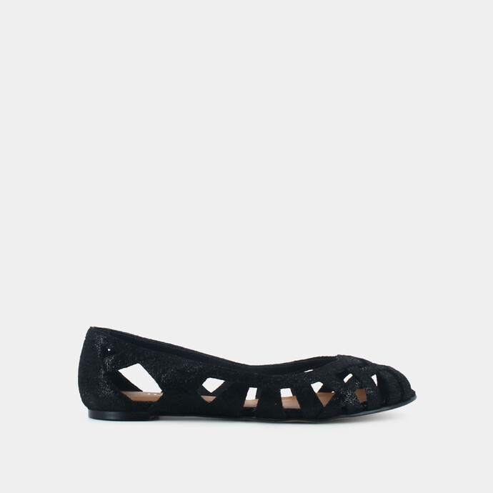 Ballerines ajourées en croûte  laminée noire