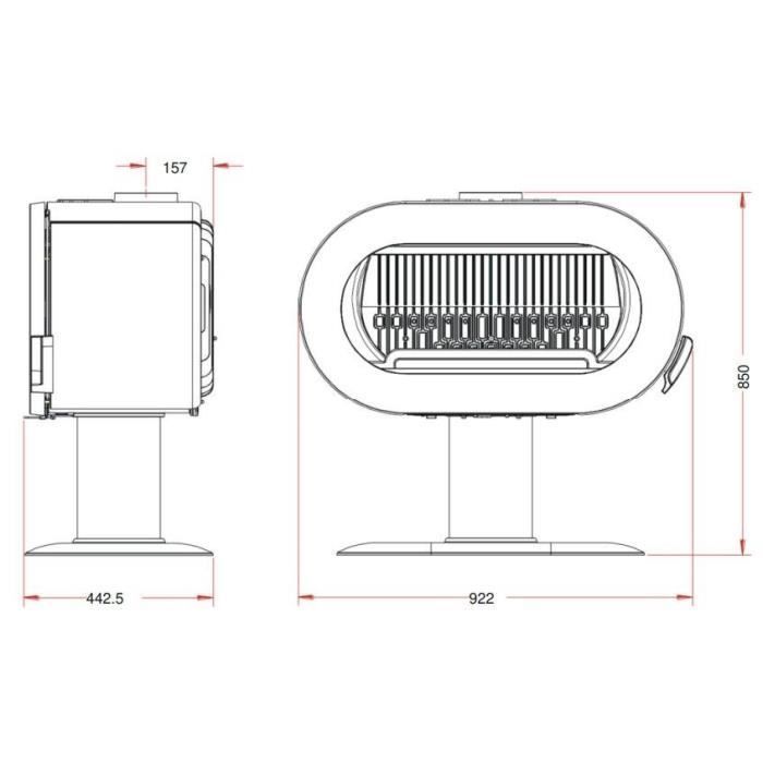 Poêle à bois - INVICTA - Fifty plus pied - 10 KW - En fonte - Bûches 60 cm