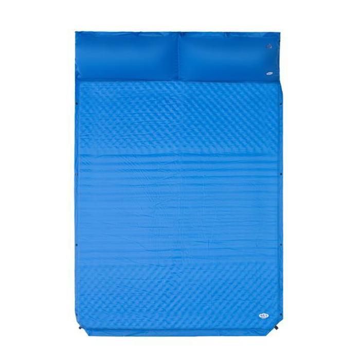 Colchón doble autoinflable con almohada - NILS CAMP - NC4060 - Azul - Para dos personas - Poliéster - Espuma de poliuretano