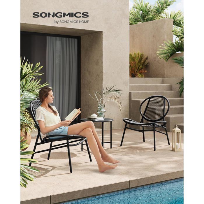 Set tavolo e sedie da giardino, 3 pezzi, sedie Acapulco, per patio, giardino, balcone, nero inchiostro