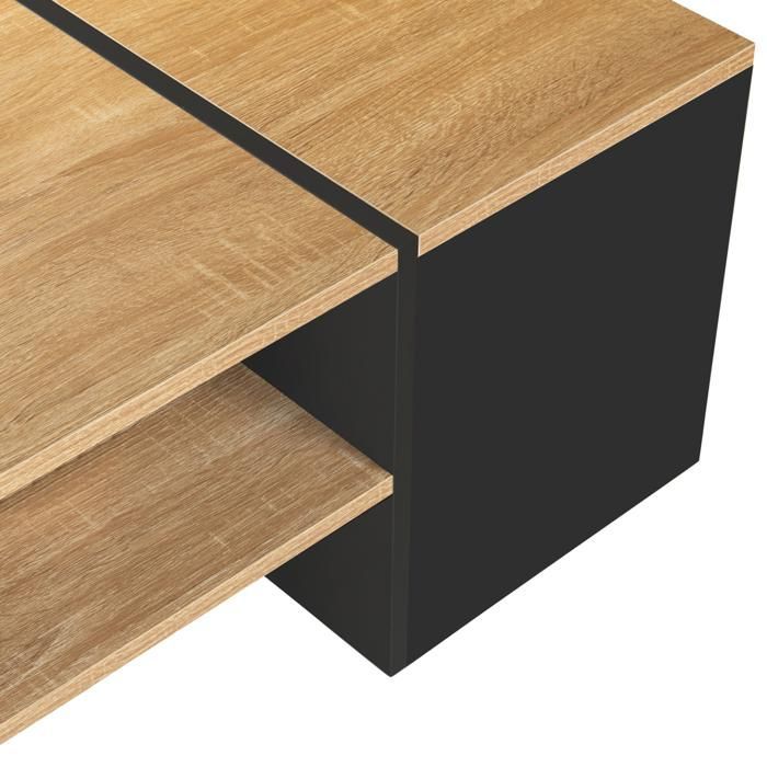 Tavolino da bar rettangolare contemporaneo IDMARKET IZIA con vano portaoggetti nero e ripiani in legno.