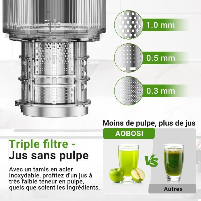Extrator de suco AOBOSI 126mm, máquina de suco de frutas, extrator de frutas inteiras, prensagem a frio, fácil de instalar, 200W, preto