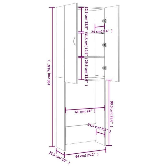 vidaXL Armoire pour lave-linge, Blanc, 64x25,5x190 cm, Bois d’ingénierie, Meuble pour buanderie avec 2 portes et 3 808413