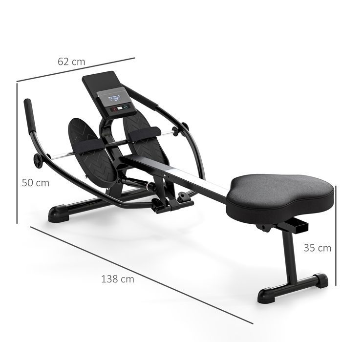 12-Level Hydraulic Rowing Machine - SPORTNOW - LCD Screen - Home Cardio - Black