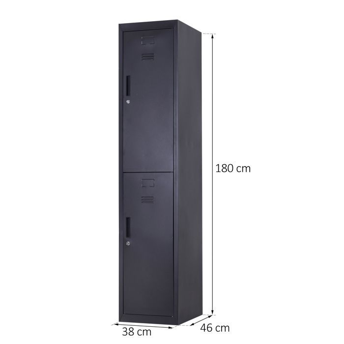 Metal locker cabinet - Vinsetto - lockable with 2 keys, 4 shelves - cold-rolled steel - 38 x 46 x 180 cm - black