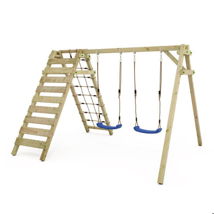 WICKEY Smart Cliff Doppelschaukel mit Kletterwand und 2 Sitzen, Rot – 10 Jahre Garantie*