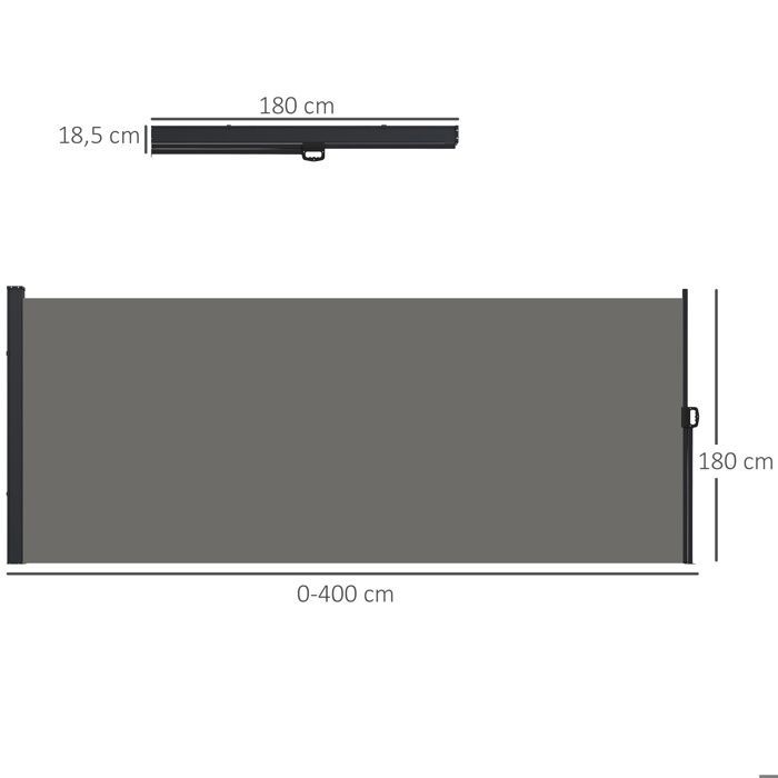 Toldo lateral retráctil para jardín Outsunny - aluminio, poliéster de alta densidad de 180 g/m² resistente a los rayos UV - 4 x 1,80 m - gris oscuro