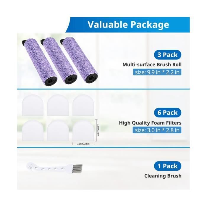 Hauptbürste und Ersatzschaumstofffilter kompatibel mit Shark WD100/WD101/WD200/WD201