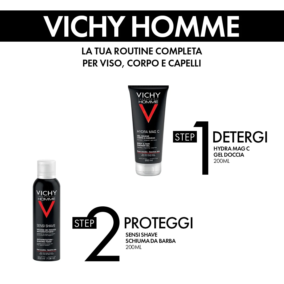 VICHY Vichy Homme Kerstcadeauset 2023 Hydra Mag C douchegel + Sensi Shave scheerschuim