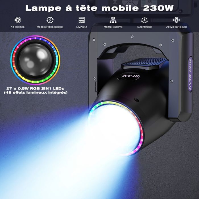 Luzes de palco - U'king 230W RGBW LED DJ Moving Head Gobo com fitas de LED - Pacote com 2