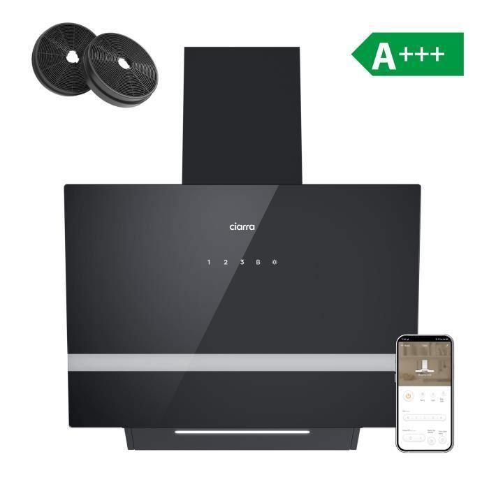 Cappa aspirante CIARRA Booster 650m³/h Classe energetica A+++ Controllo tramite app Wi-Fi 4 velocità Ricircolo Nero