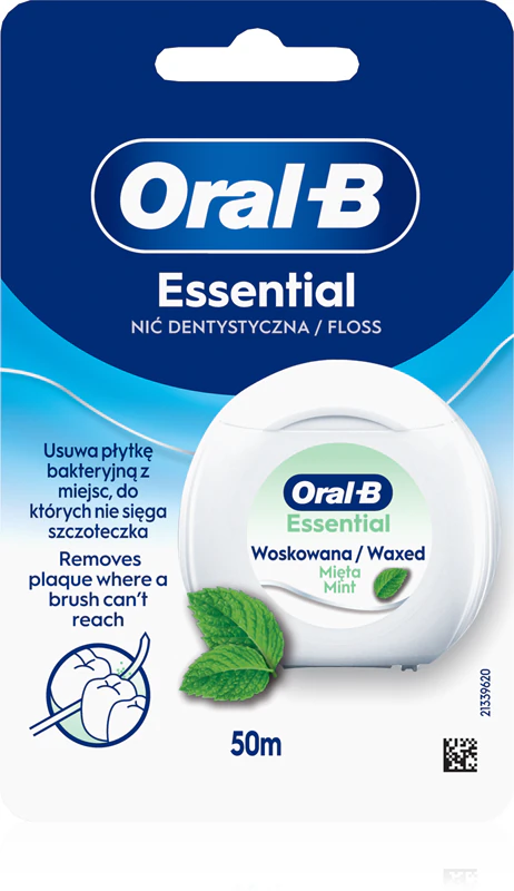 Fio dental Oral-B Essential Floss Mint com sabor de menta e encerado.