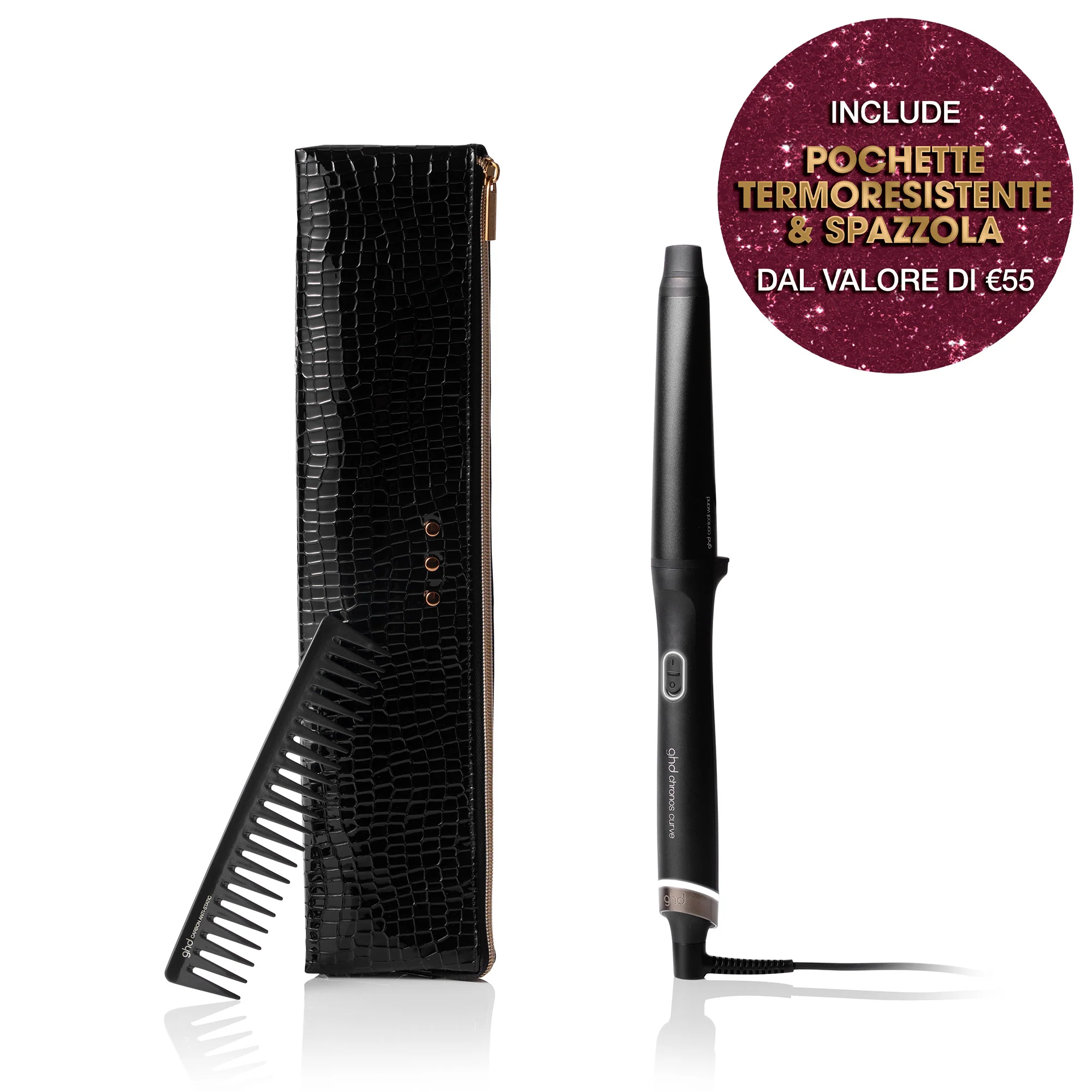 Arricciacapelli chronos curve conical Gift Set - arricciacapelli professionale + detangling comb - Cofanetti per Capelli, Piastra Capelli, Spazzole
