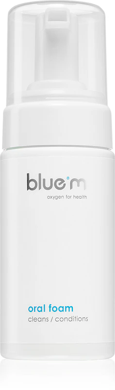 Espuma bucal 2 em 1 Blue M Oxygen for Health para limpeza dos dentes e gengivas sem escova de dentes e água.