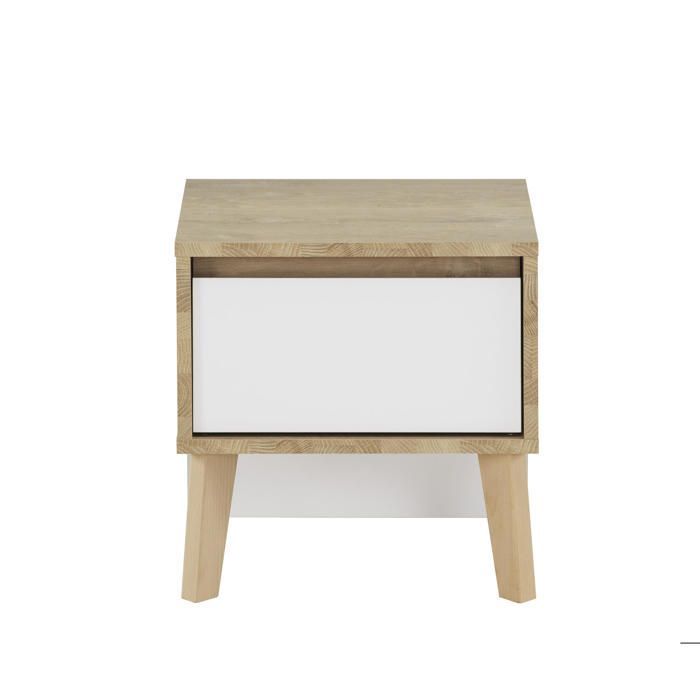 Mesita de noche con 1 cajón, frontal blanco - acabado natural Ancho: 42 Alto: 41 Profundidad: 36 - Decoración marrón - Larvik - Gami