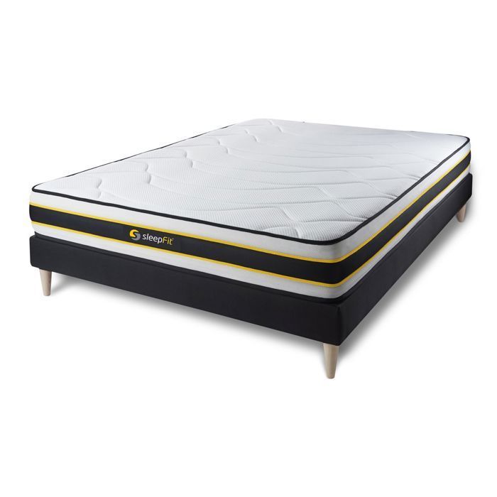 Ensemble matelas + sommier 160x200 FLEXY - MARQUE - Noir - Ressorts ensachés - Mousse à mémoire de forme