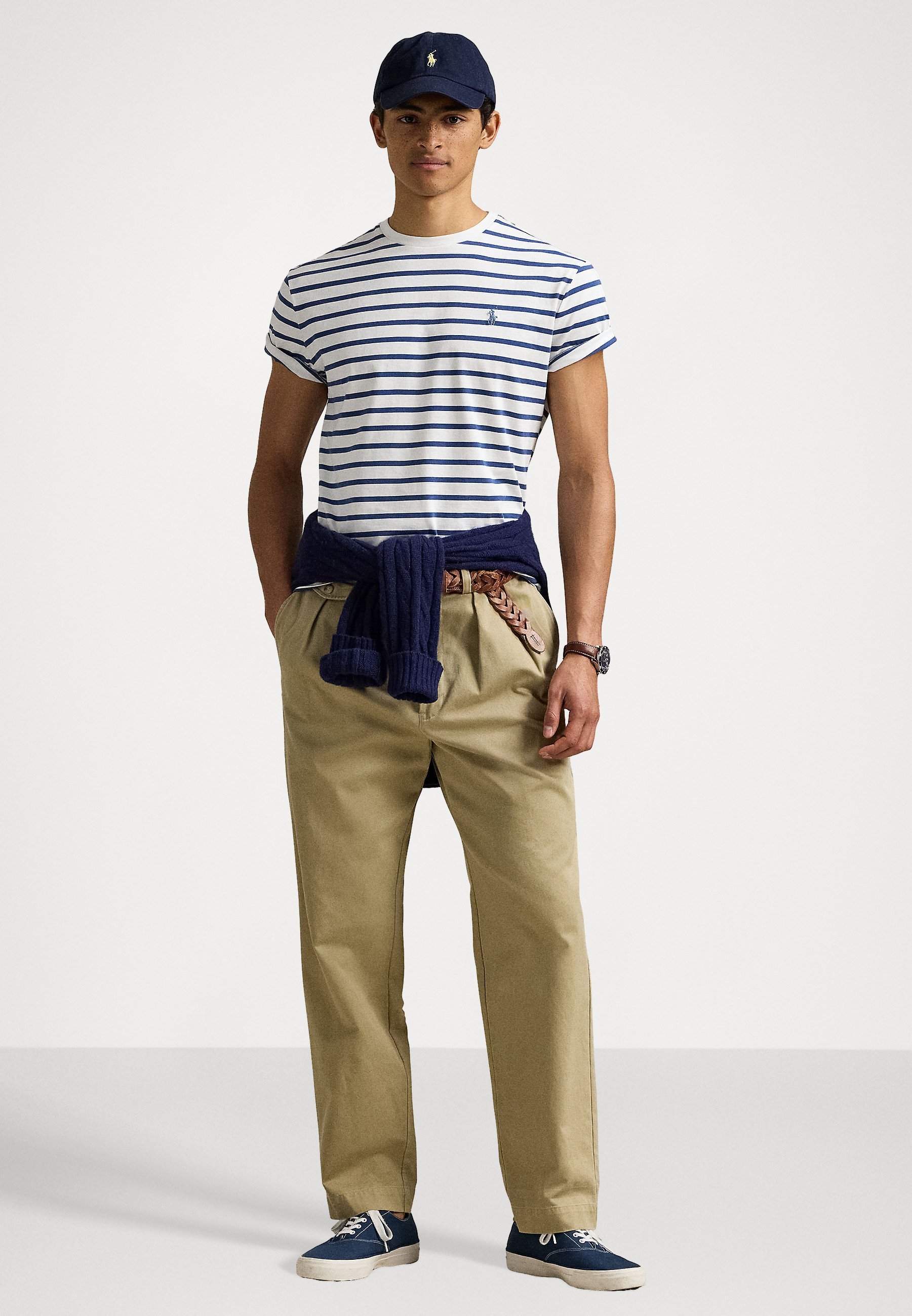 Polo Ralph Lauren T-shirt rayé coupe slim personnalisé en jersey - T-shirt imprimé - blanc/bleu roi