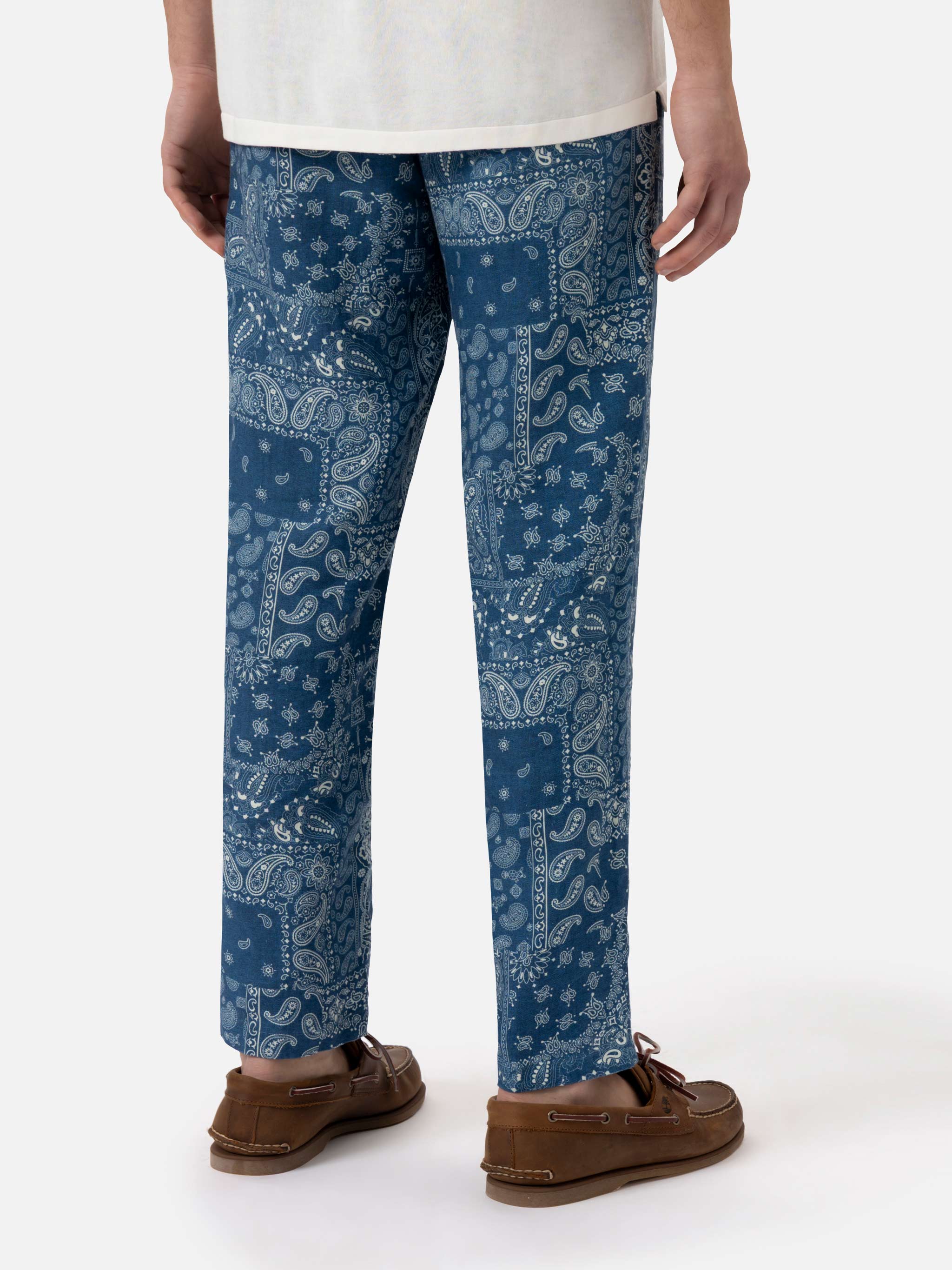 Calais linnen broek met bandana-print