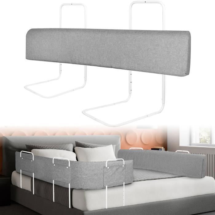 Barandilla de cama deformable ajustable LARS360 de 180 cm, barrera de seguridad para cuna, protección para cama infantil, desmontable y lavable, color gris.