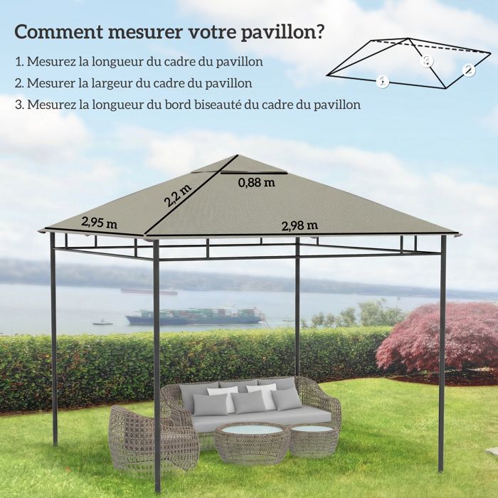 Telo di ricambio per gazebo - Outsunny - protezione solare - resistente ai raggi UV - poliestere ad alta densità - 3x3 m - grigio