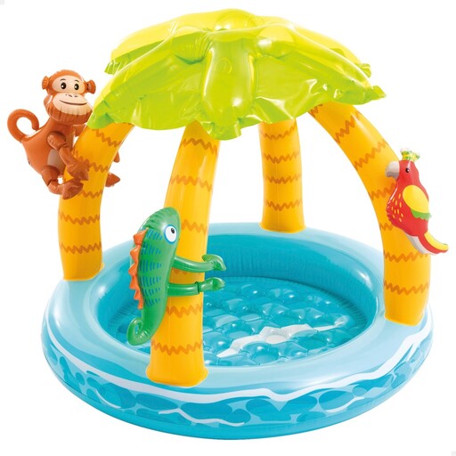 Piscina inflável tropical com fundo acolchoado, cobertura e animais infláveis Ø102 cm Intex