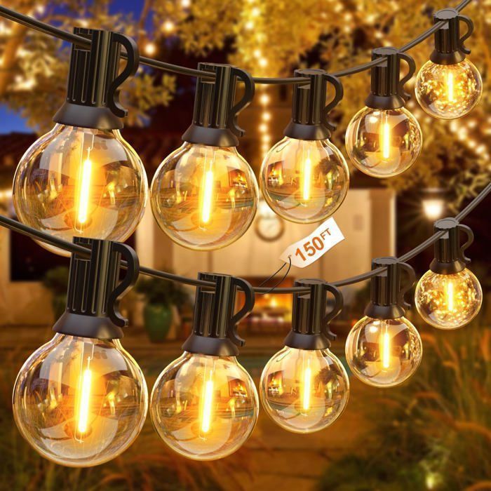 Guirnalda de luces solares para exteriores de 26,5 metros, con 50 bombillas E12 G40, de plástico y resistente al agua.